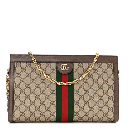 Gucci GG Supreme Monogram Web Medium Ophidia Chain Shoulder Bag Brown 1 of 10