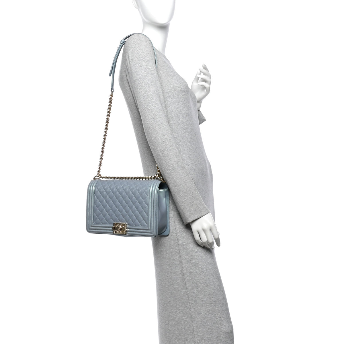Chanel Iridescent Glazed Calfskin Quilted New Medium Boy Flap Light Blue 2 of 12