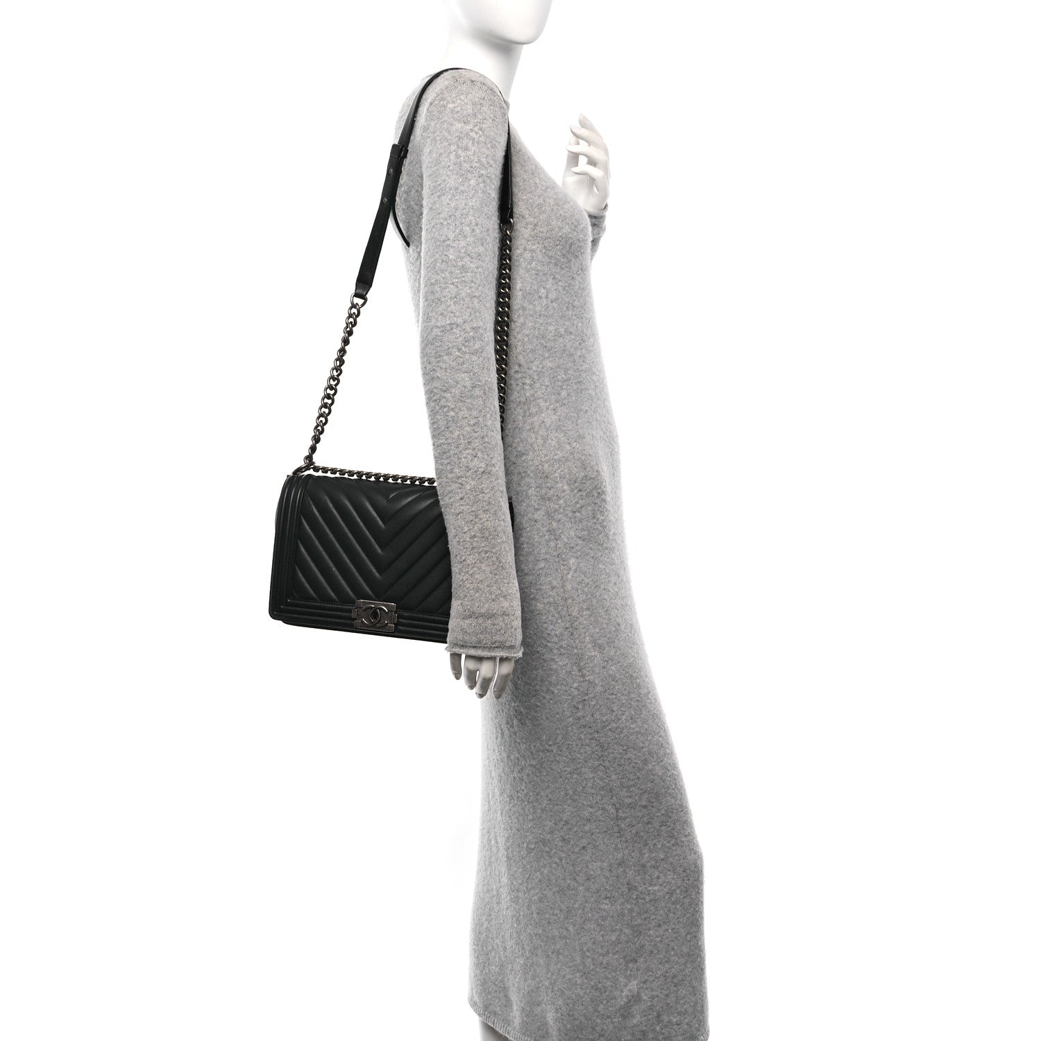 Chanel Lambskin Chevron Quilted New Medium Boy Flap Dark Navy Blue 2 of 10