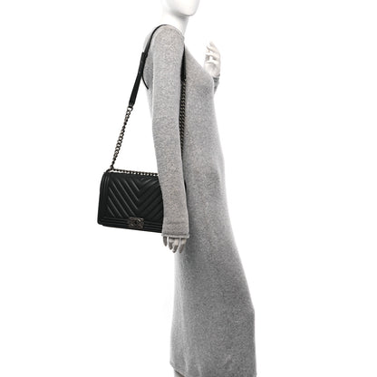 Chanel Lambskin Chevron Quilted New Medium Boy Flap Dark Navy Blue 2 of 10