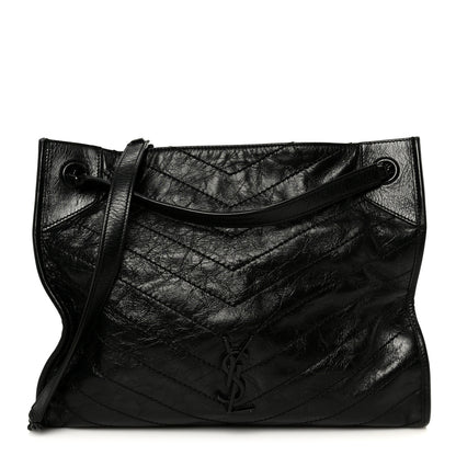 Saint Laurent Crinkled Calfskin Matelasse Monogram Large Niki Shopper Tote Black 1 of 12