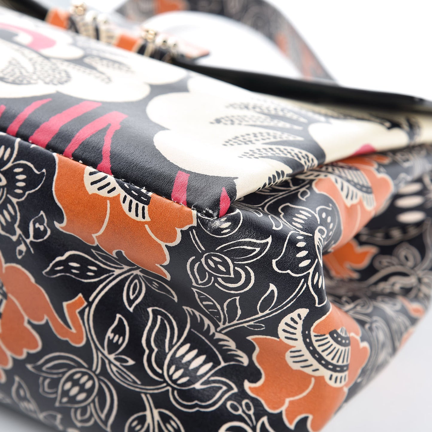 Calfskin Floral Print Mime Single Handle Bag Green
