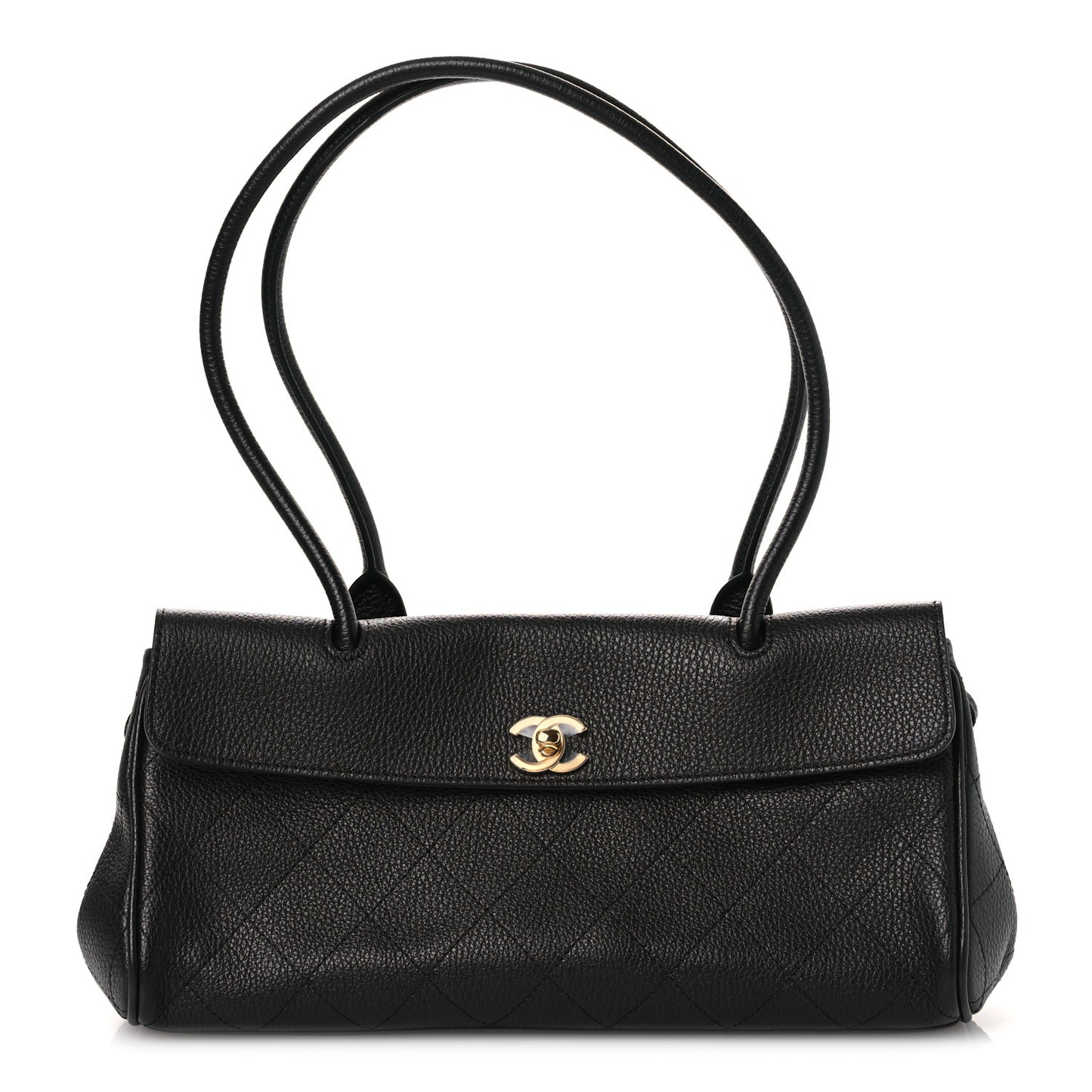 Grained Calfskin Stitched Urban Essentials Small Shopping Bag Black