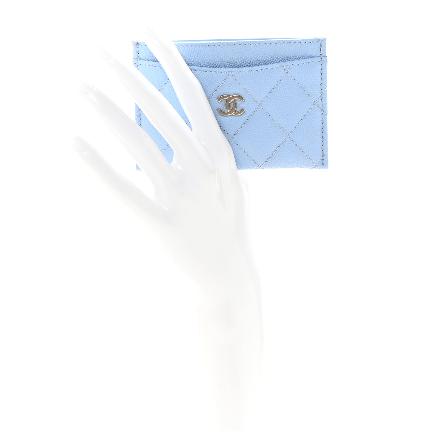 Caviar Quilted Card Holder Light Blue