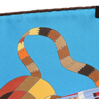 Hermes Silk Point D'Orgue Scarf 90 Bleu Azur Marron Juane D'or 3 of 6