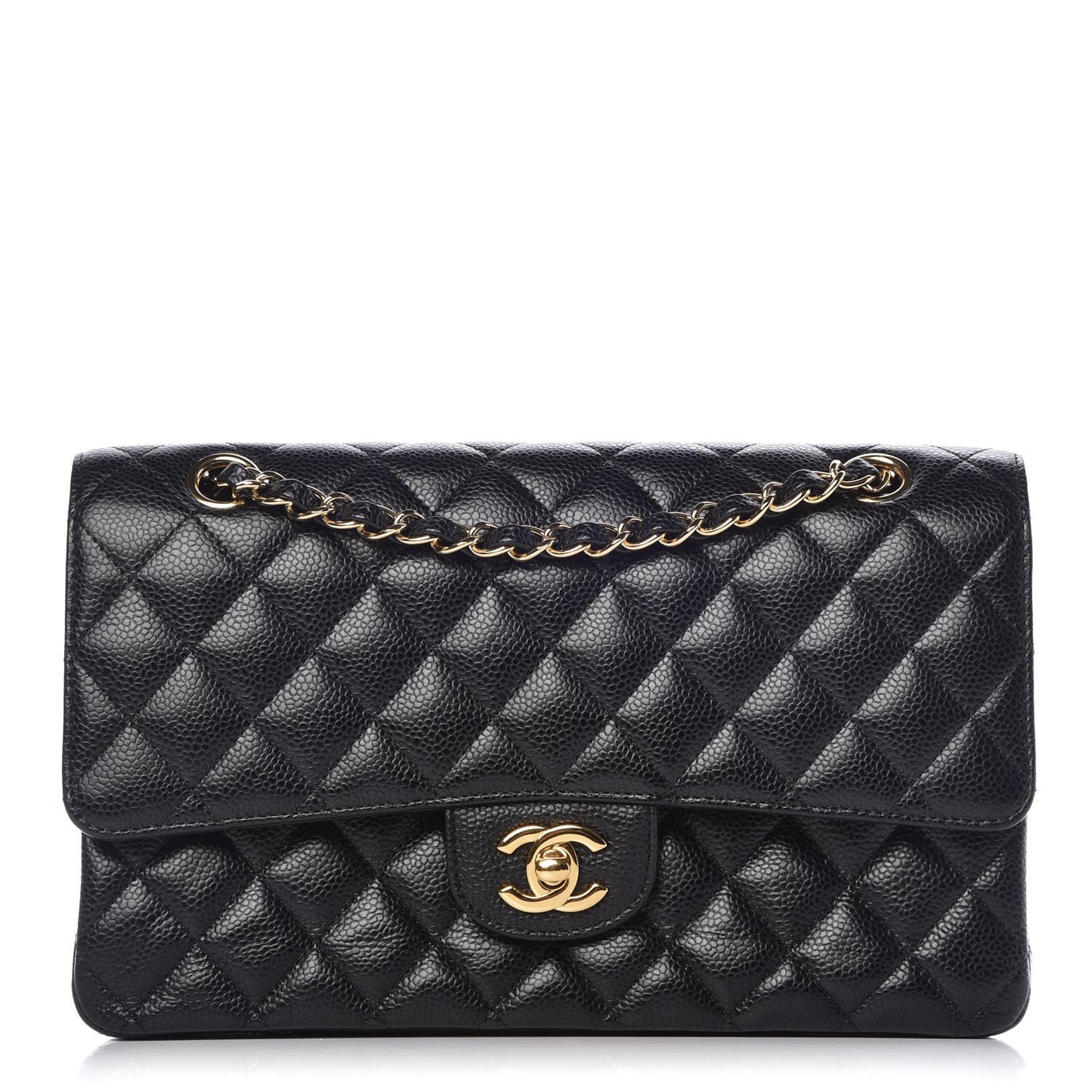 Caviar Quilted Medium Double Flap Black