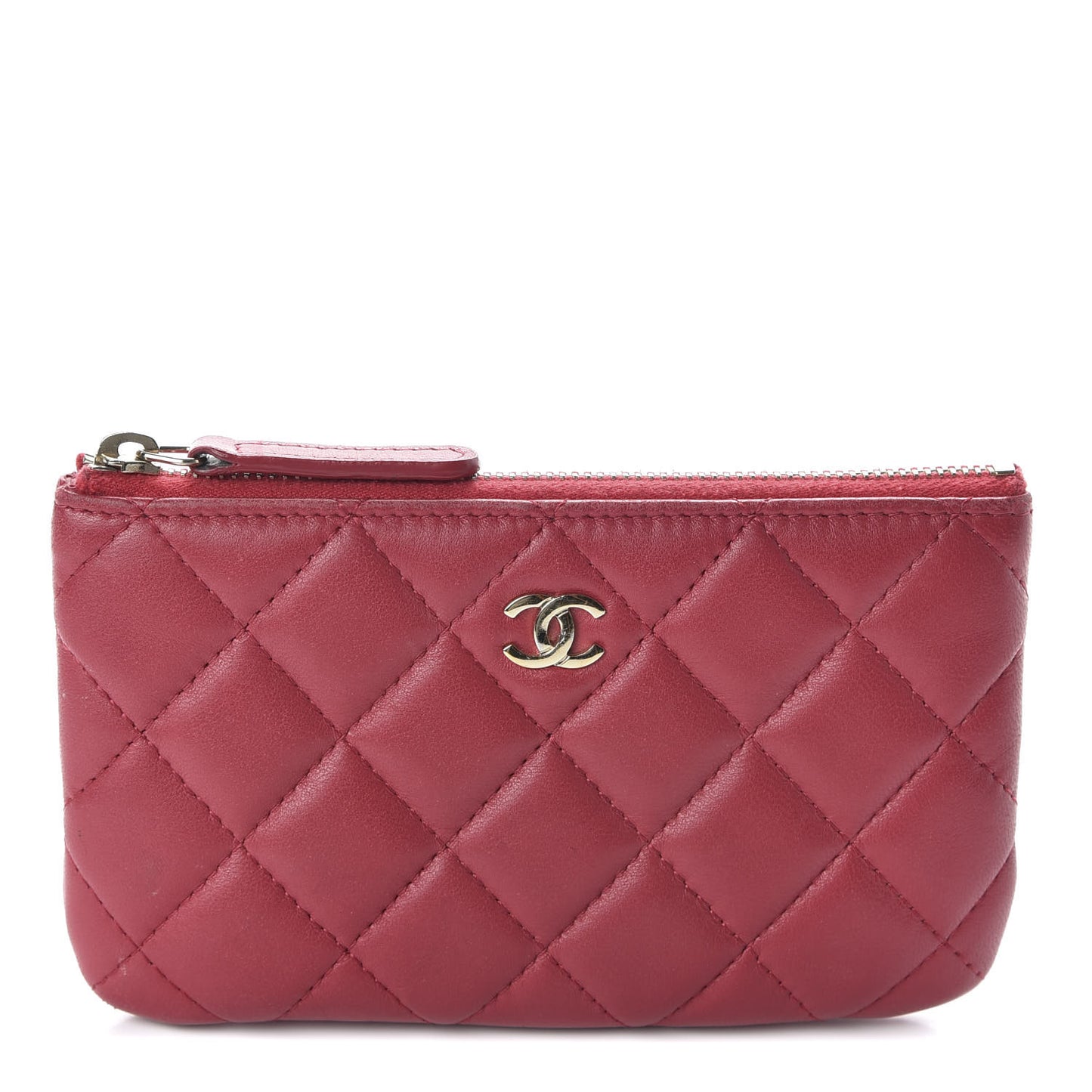 Lambskin Quilted Small Cosmetic Case Dark Pink