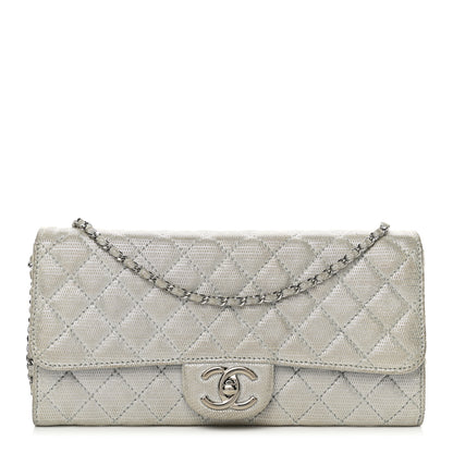 Chanel Metallic Suede Quilted East West Flap Clutch Silver 1 of 12