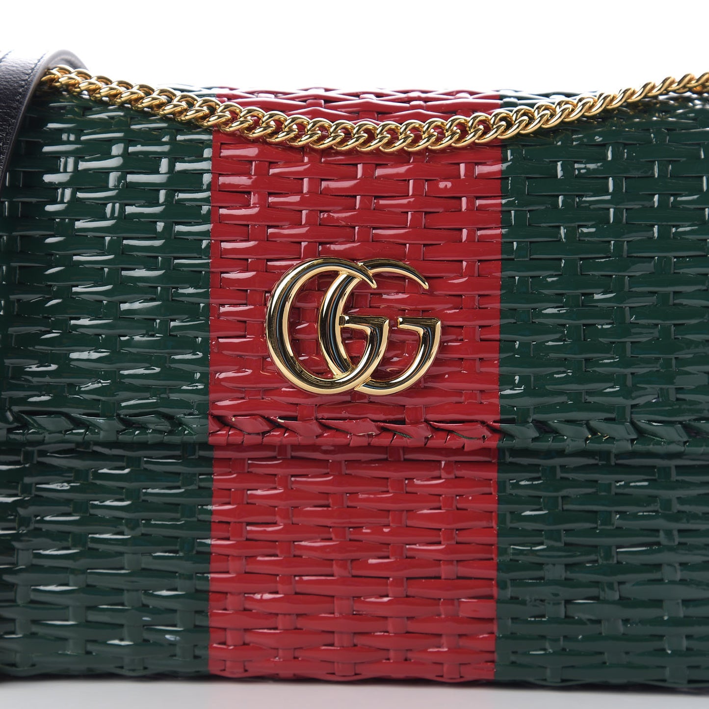 Glazed Wicker Stripe Small Cestino Shoulder Bag Green