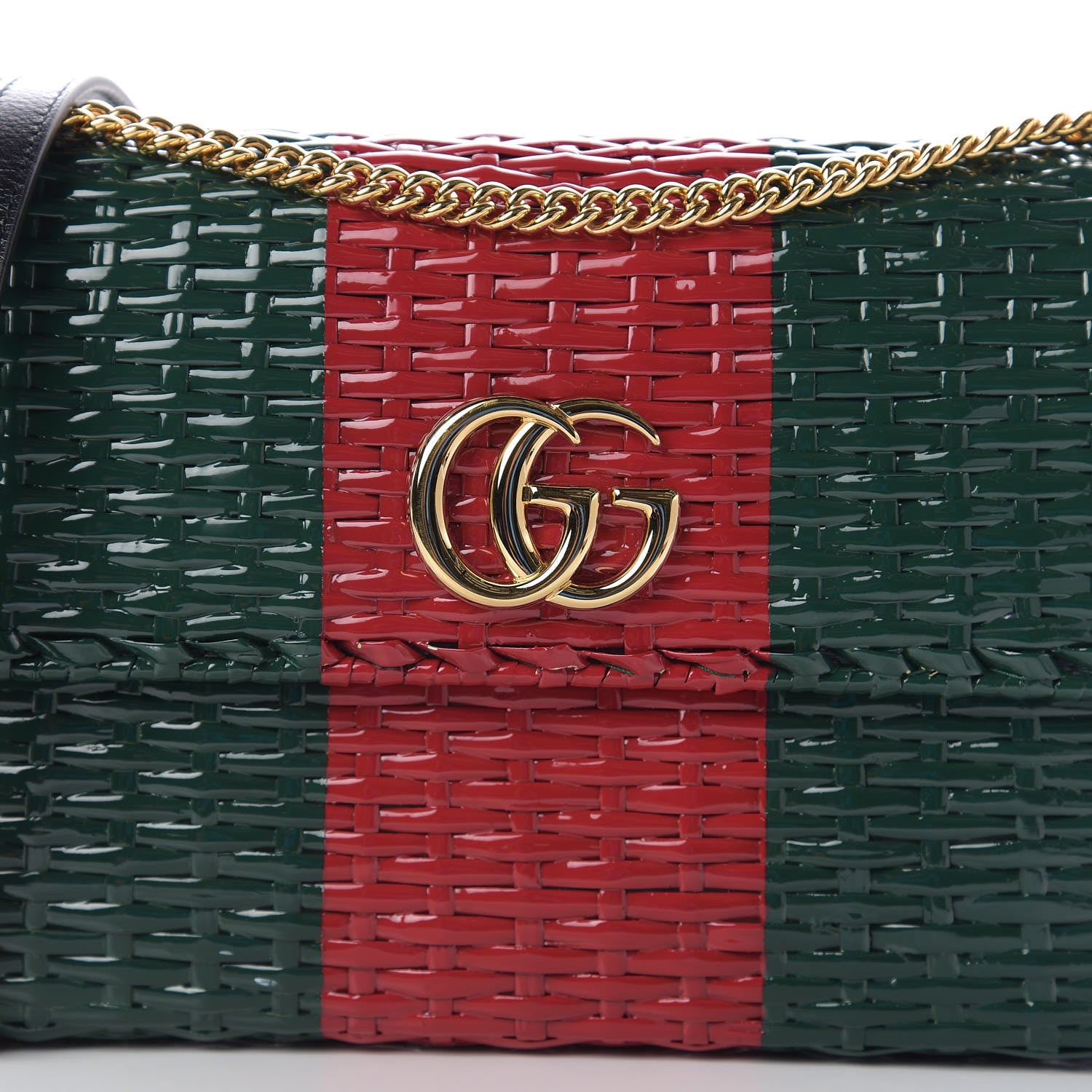 Gucci Glazed Wicker Stripe Small Cestino Shoulder Bag Green 9 of 9