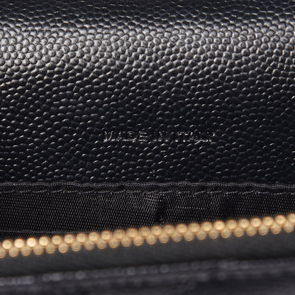 Saint Laurent Grain De Poudre Matelasse Chevron Monogram Envelope Chain Wallet Black 7 of 7