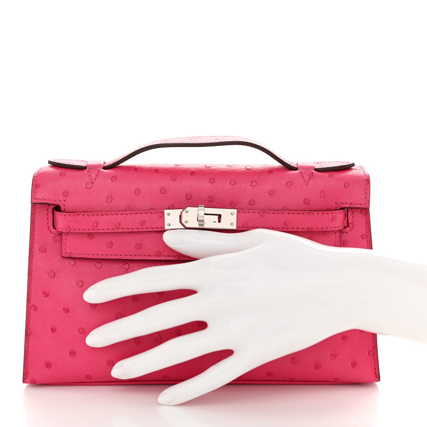 Ostrich Kelly Pochette Clutch Rose Tyrien