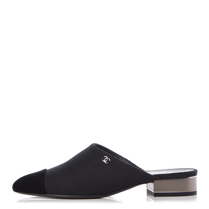 Chanel Fabric Velvet Cap Toe Mules 36 Black 1 of 9