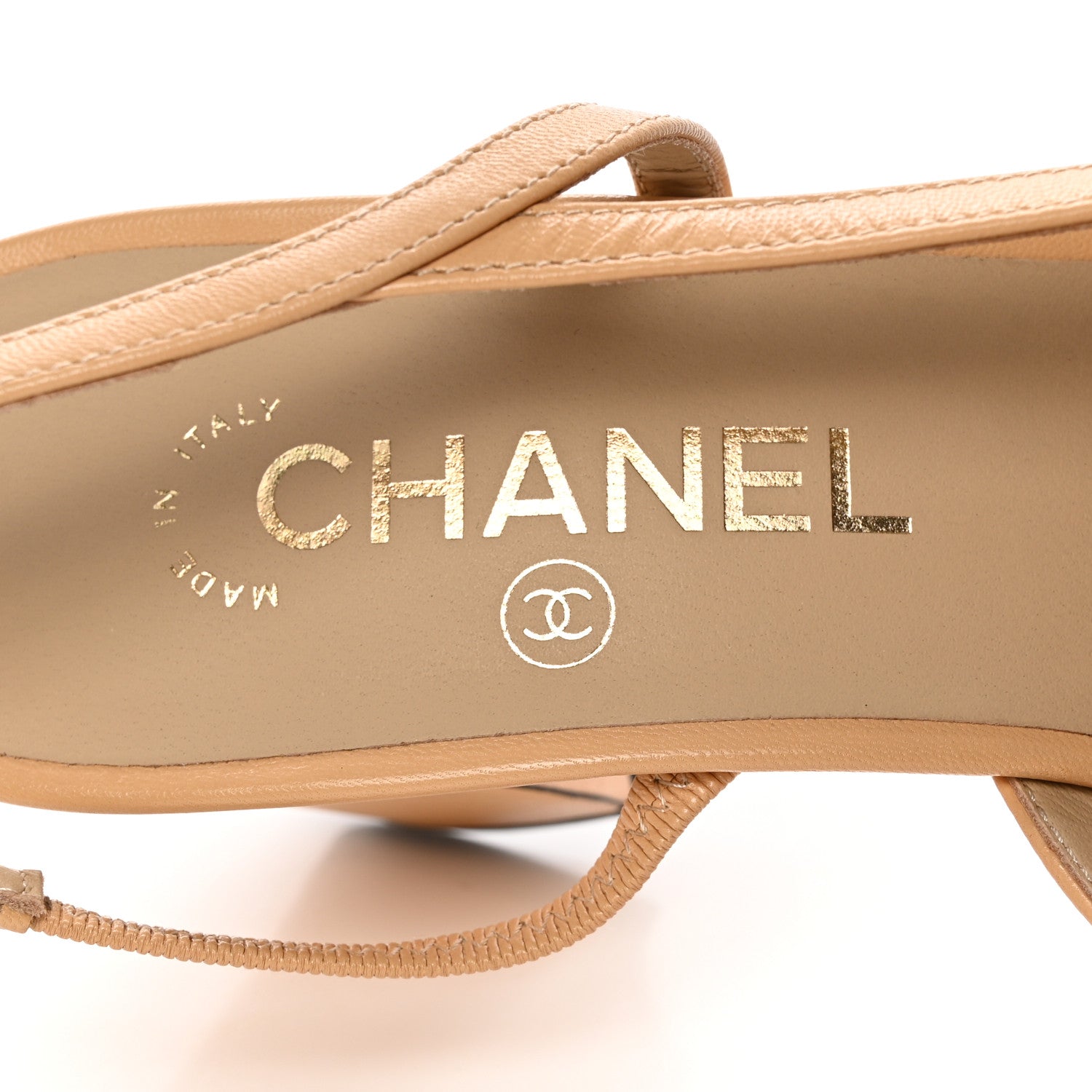 Chanel Lambskin Grosgrain Cap Toe CC Slingback Pumps 39 Beige Black 6 of 12