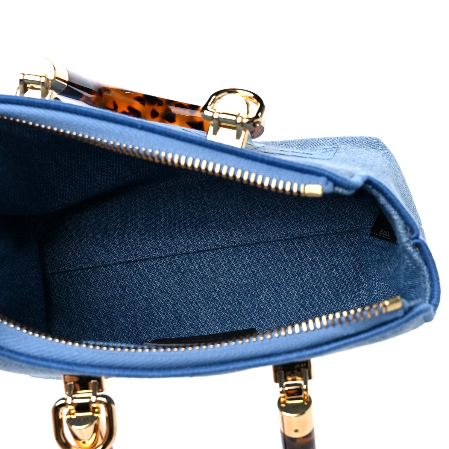 Fendi Denim Vitello King Plexiglass Logo Embroidered Mini By The Way Top Handle Boston Bag Denim Cuoio 5 of 9