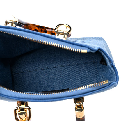 Fendi Denim Vitello King Plexiglass Logo Embroidered Mini By The Way Top Handle Boston Bag Denim Cuoio 5 of 9