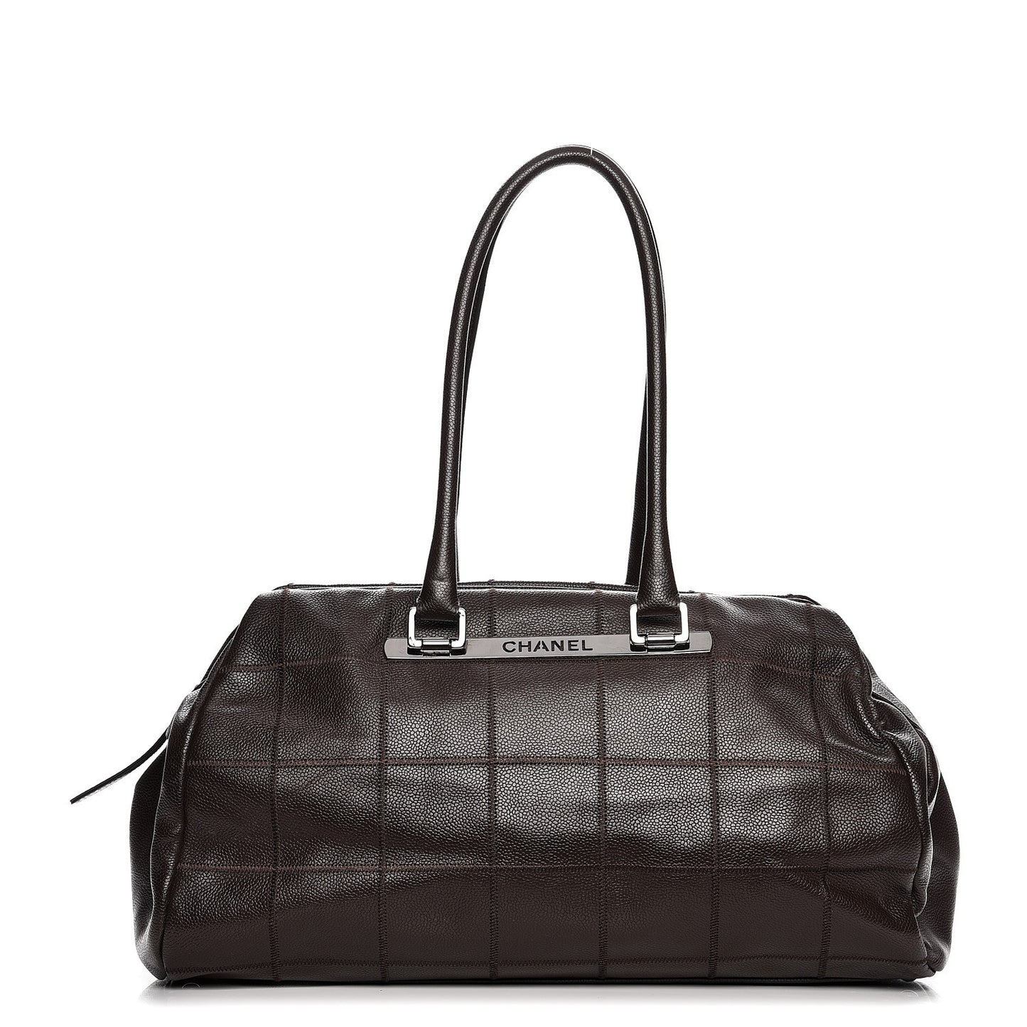 Caviar Square Stitched Large Satchel Dark Brown