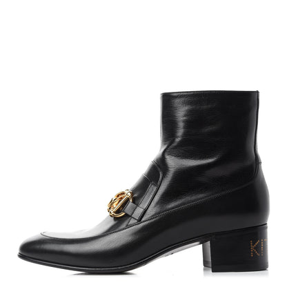 Gucci Goatskin Mens Kitten Chain Horsebit Ankle Boots 8 Black 1 of 9