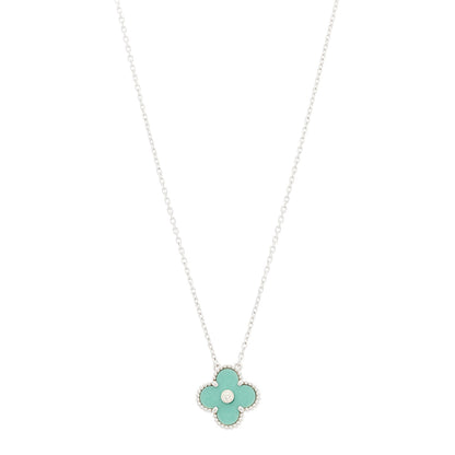Van Cleef & Arpels 18K White Gold Diamond Celadon Green Sevres Porcelain Vintage Alhambra Pendant Necklace 1 of 6