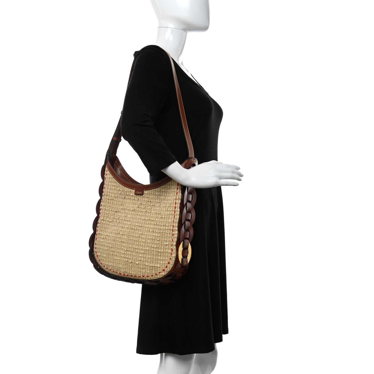 Calfskin Raffia Embroidered Medium Darryl Hobo Brown