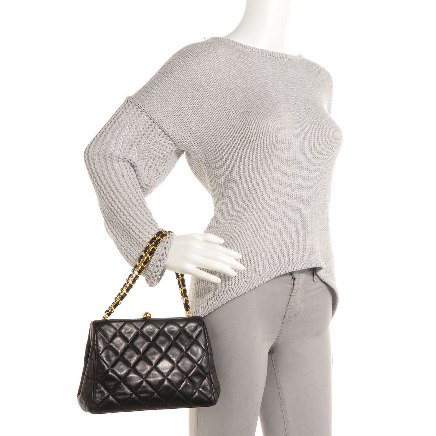 Lambskin Quilted Framed Evening Bag Black