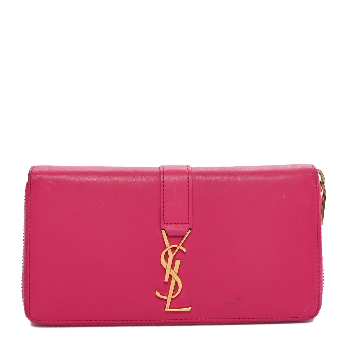 Calfskin Monogram Zip Around Wallet Fuchsia