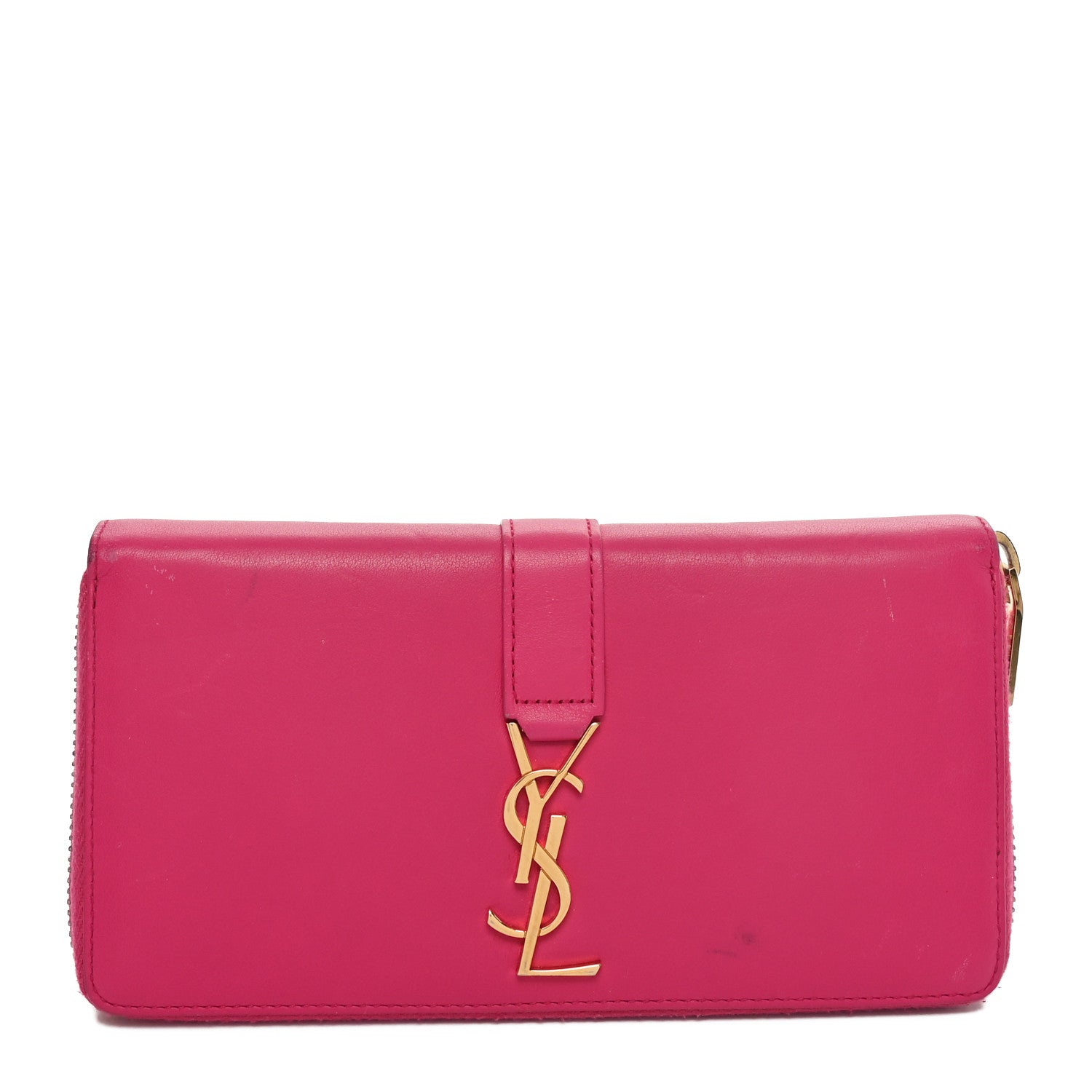 Saint Laurent Calfskin Monogram Zip Around Wallet Fuchsia 1 of 9