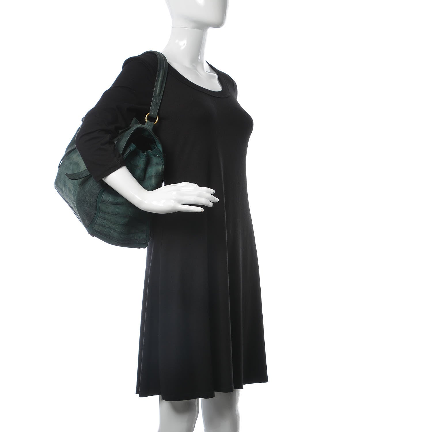 Saint Laurent Nubuck Croc Embossed Large Muse Two Green 2 of 10