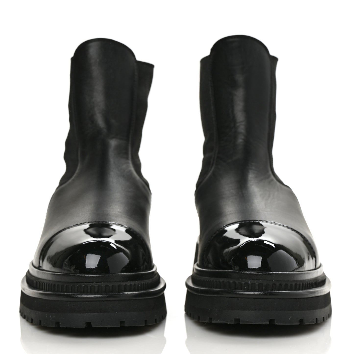Crumpled Calfskin Patent Cap Toe Short Boots 39 Black