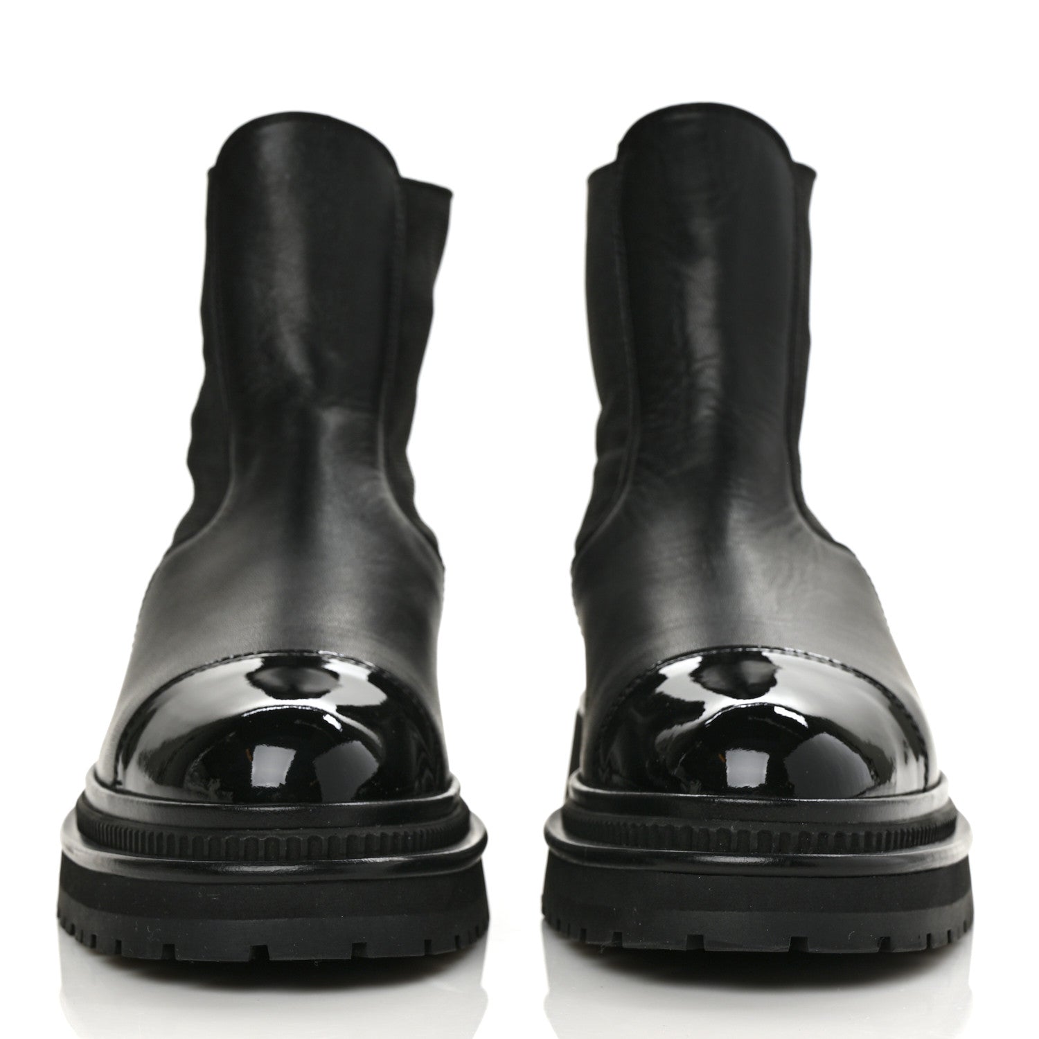 Chanel Crumpled Calfskin Patent Cap Toe Short Boots 39 Black 2 of 10