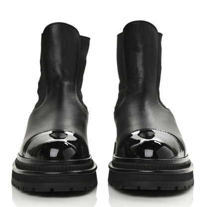 Chanel Crumpled Calfskin Patent Cap Toe Short Boots 39 Black 2 of 10