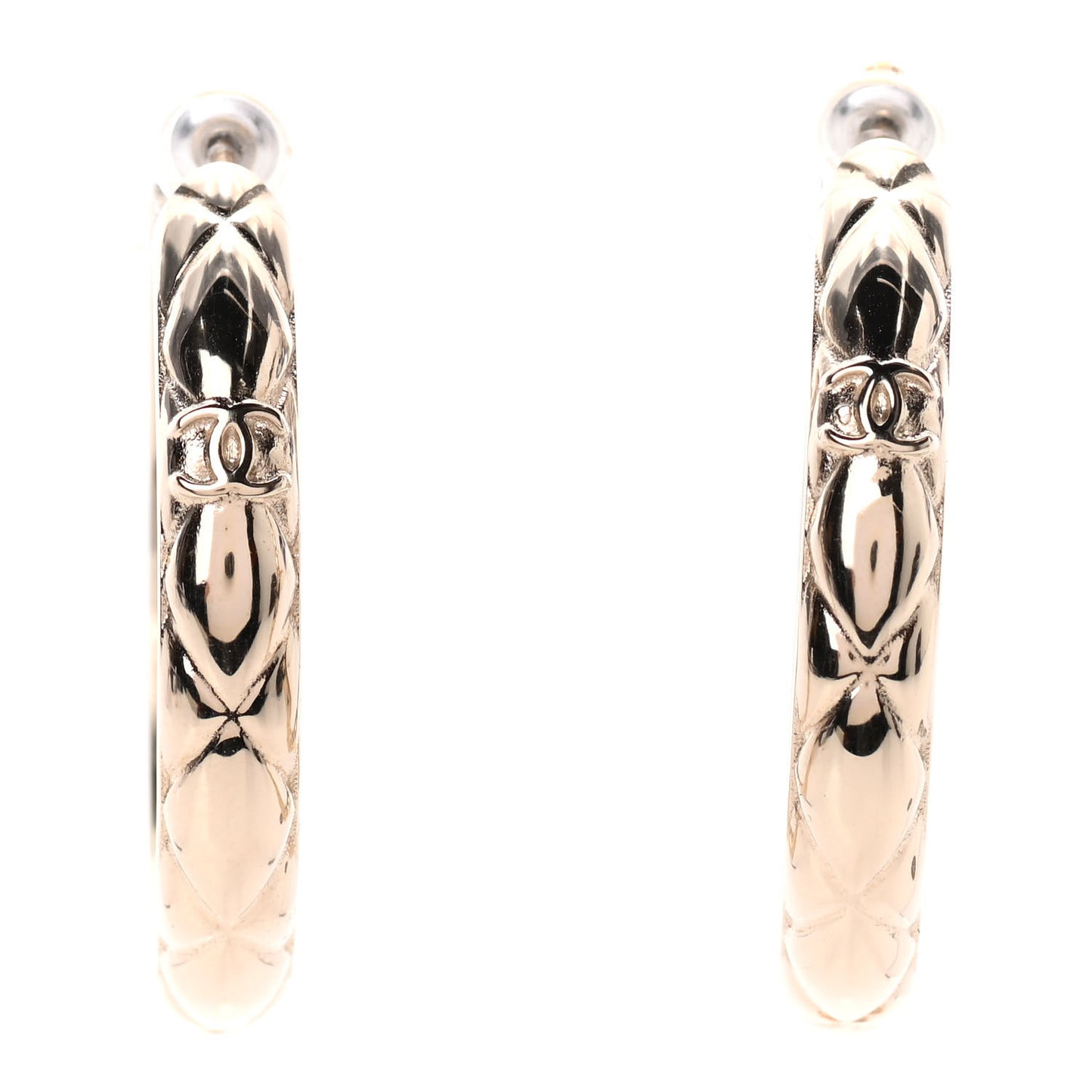 Metal Quilted CC Hoop Earrings Gold