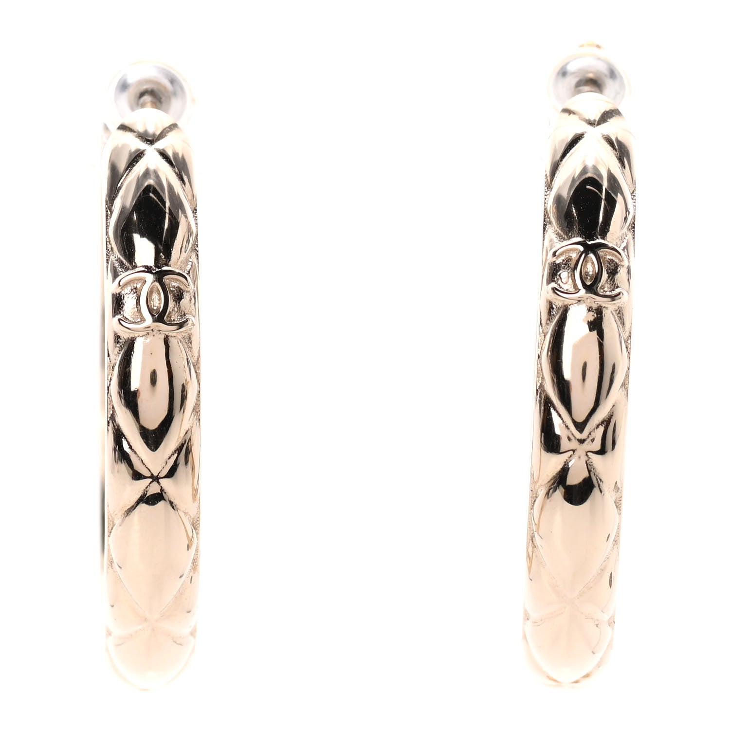 Chanel Metal Quilted CC Hoop Earrings Gold 1 of 4