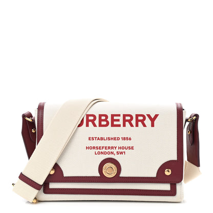 Burberry Canvas Horseferry Print Note Crossbody Bag Natural Tan Fiery Red 1 of 8