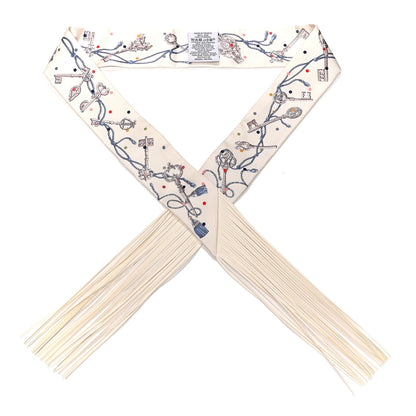 Hermes Silk Calfskin Les Cles A Pois Fringed Twilly Creme Gris Perle Multicolor 1 of 4