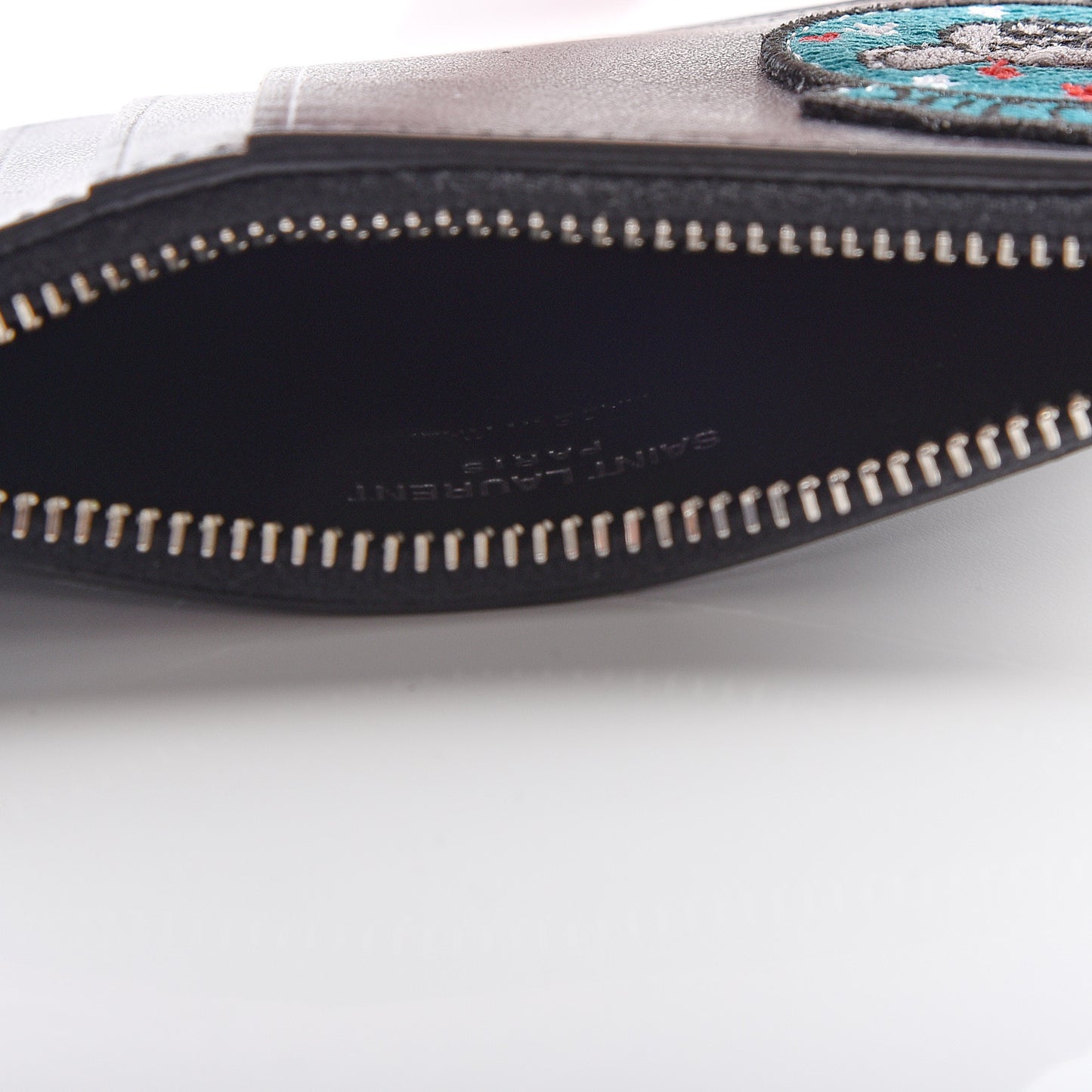 Calfskin Moujik Patch Fragments Zip Pouch Card Holder Black
