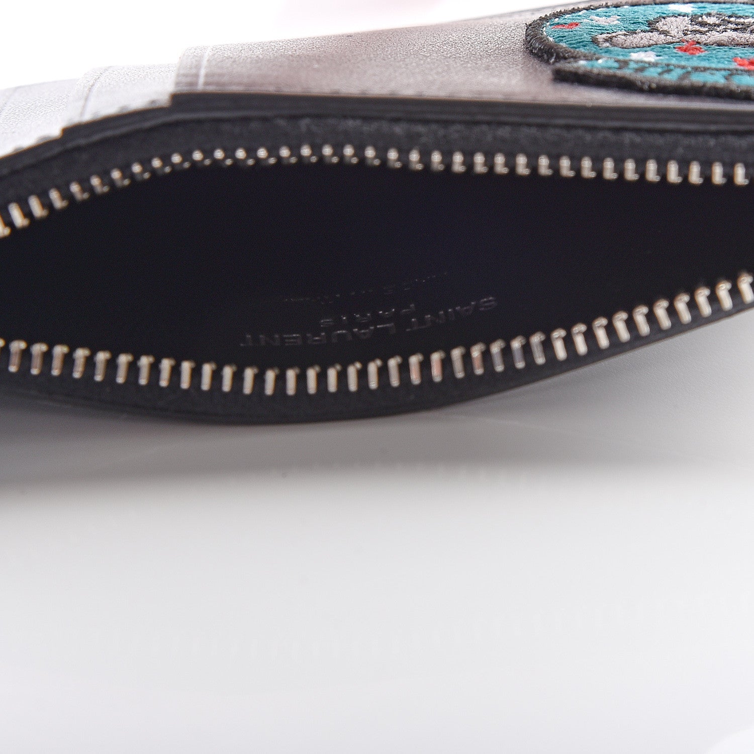 Saint Laurent Calfskin Moujik Patch Fragments Zip Pouch Card Holder Black 4 of 14