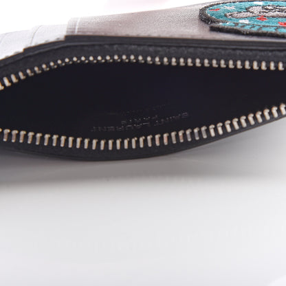 Saint Laurent Calfskin Moujik Patch Fragments Zip Pouch Card Holder Black 4 of 14