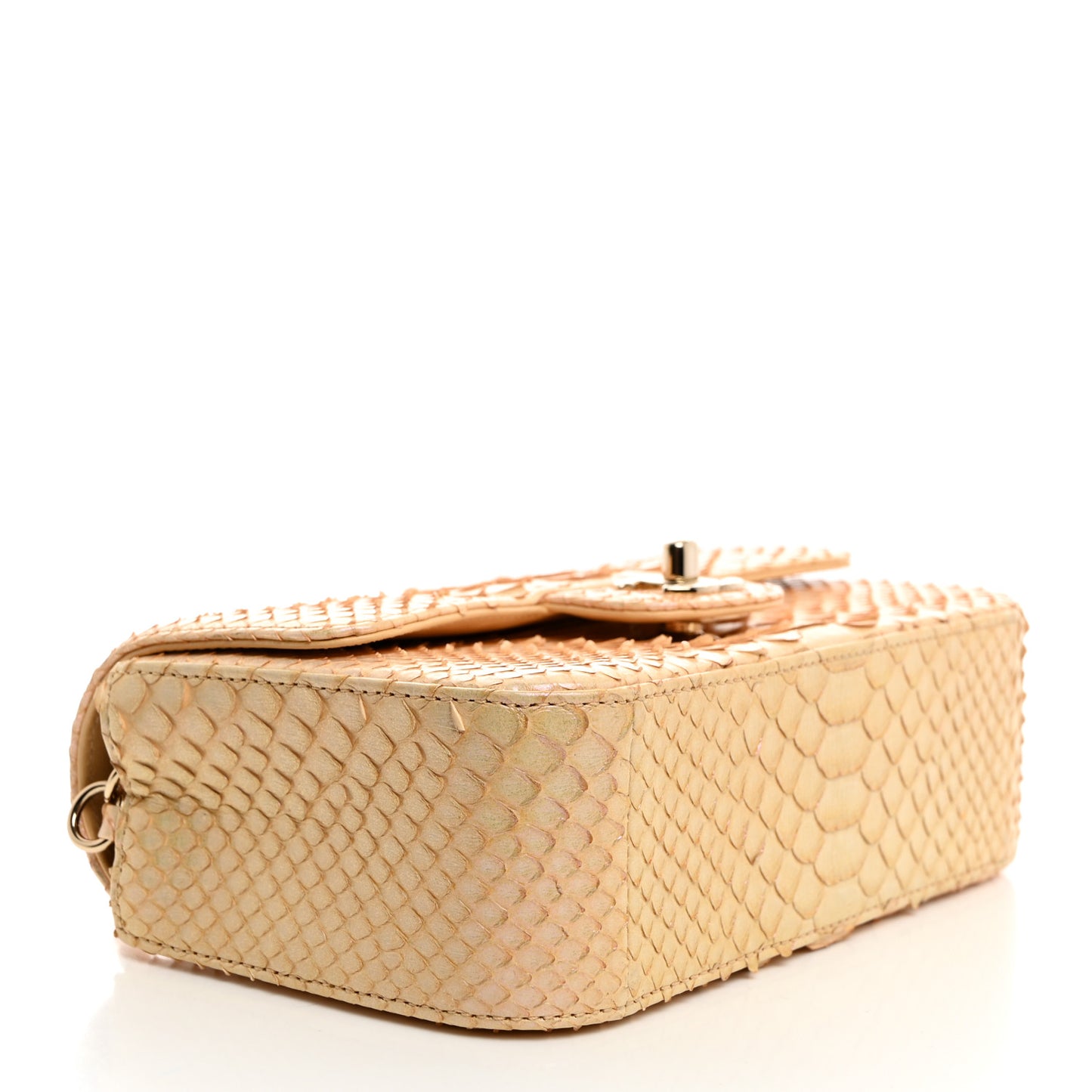 Iridescent Snakeskin Mini Rectangular Flap Beige