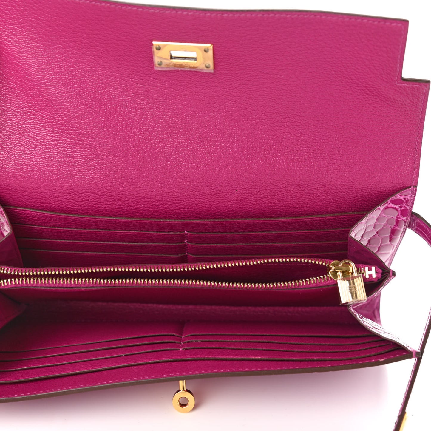 Shiny Alligator Kelly Longue Wallet Rose Scheherazade