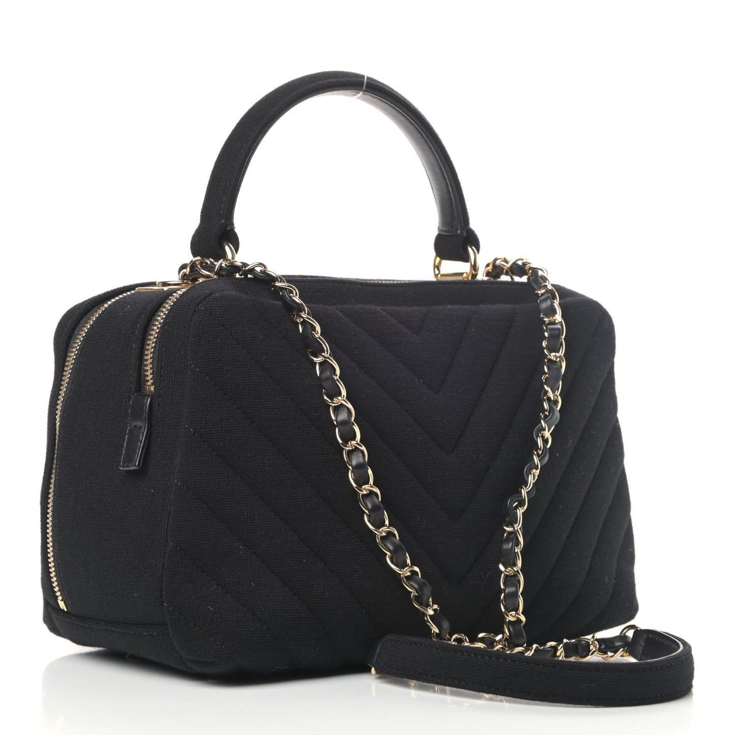 Jersey Chevron Quilted Medium Trendy CC Bowling Bag Black