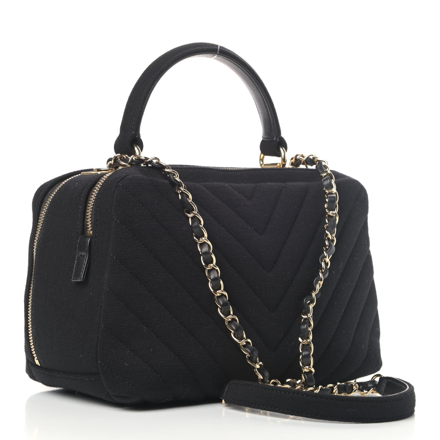 Chanel Jersey Chevron Quilted Medium Trendy CC Bowling Bag Black 2 of 4