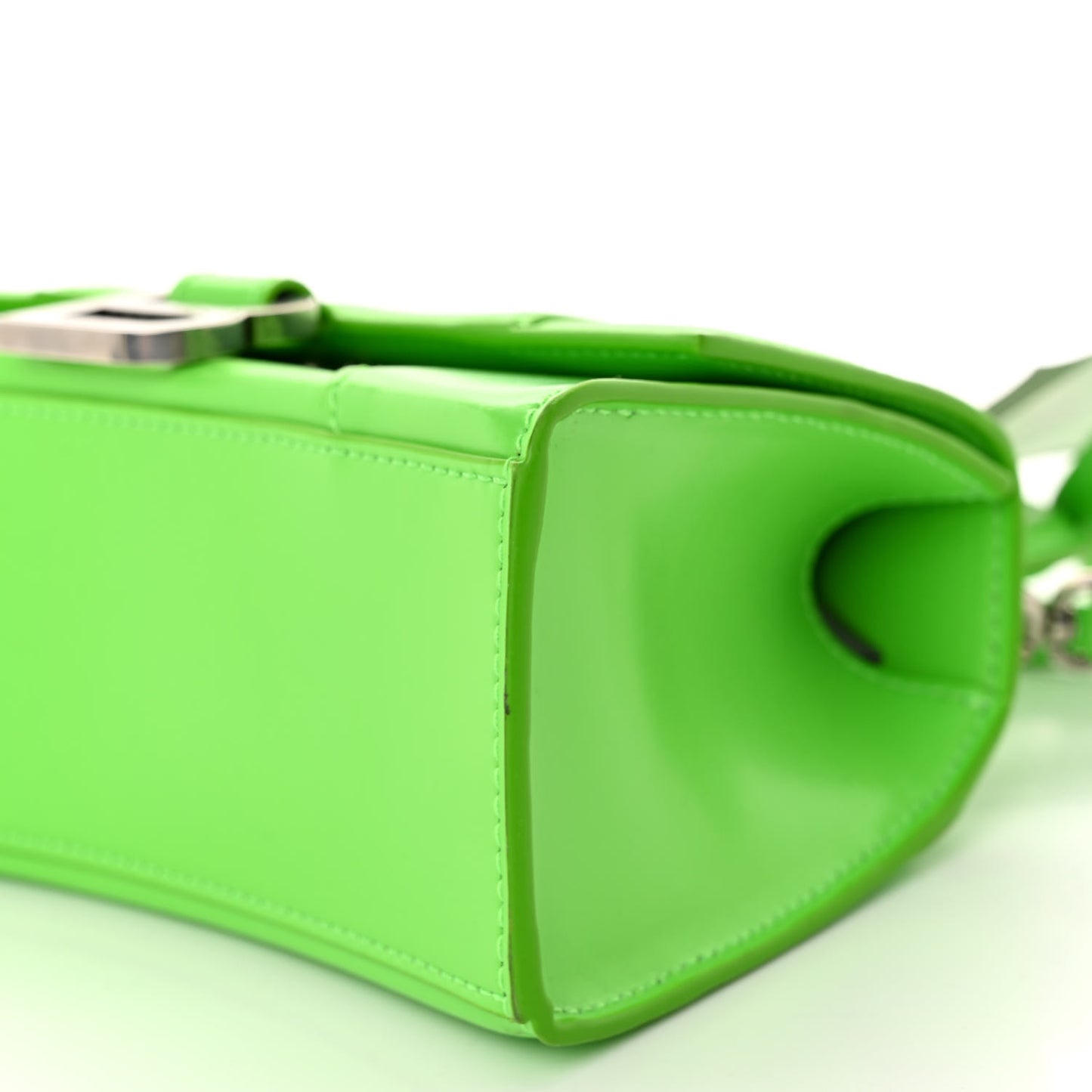 Shiny Box Calfskin Hourglass Top Handle Bag XS Acid Green