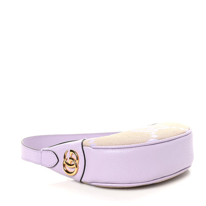 Gucci Monogram Jumbo GG Textured Dollar Calfskin Mini Ophidia Half Moon Hobo Beige Lapis 4 of 10
