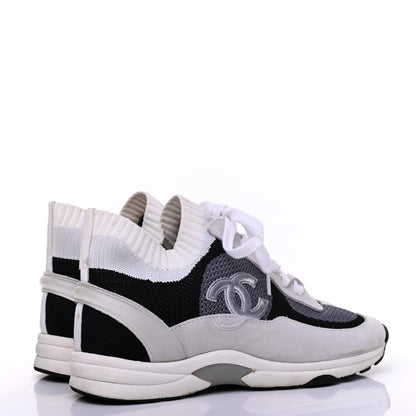 Chanel Fabric Suede Calfskin Stretch CC Sneakers 38 Beige Black 4 of 19