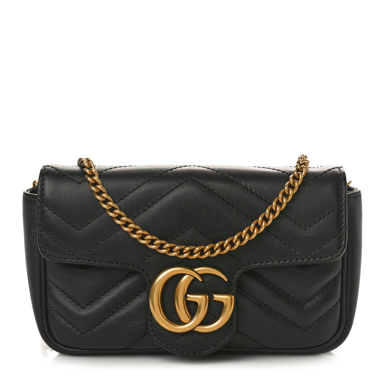 Calfskin Matelasse Super Mini GG Marmont Shoulder Bag Black