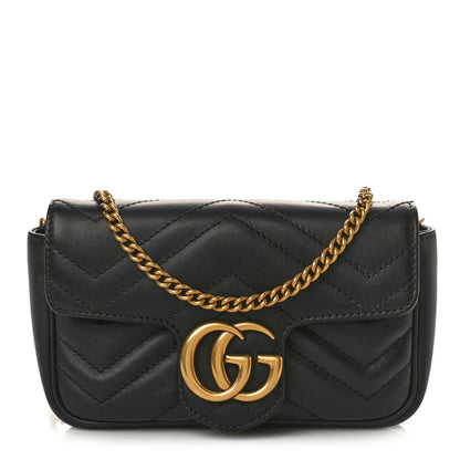 Gucci Calfskin Matelasse Super Mini GG Marmont Shoulder Bag Black 1 of 10