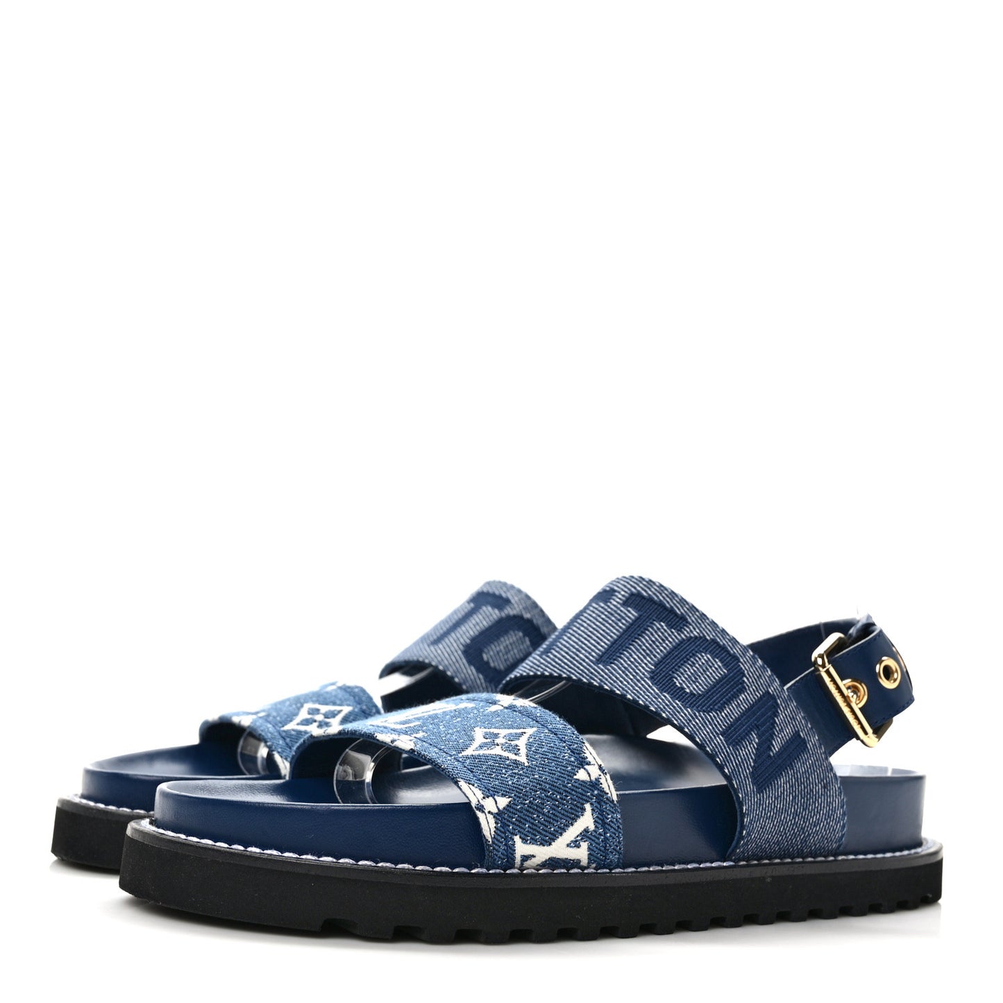 Monogram Denim Paseo Flat Comfort Sandals 39.5 Navy Blue