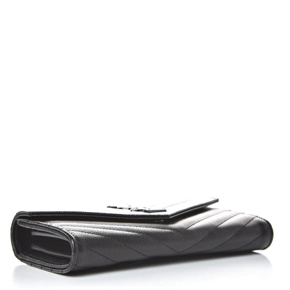 Saint Laurent Grain De Poudre Matelasse Chevron Monogram Flap Wallet Black 4 of 8