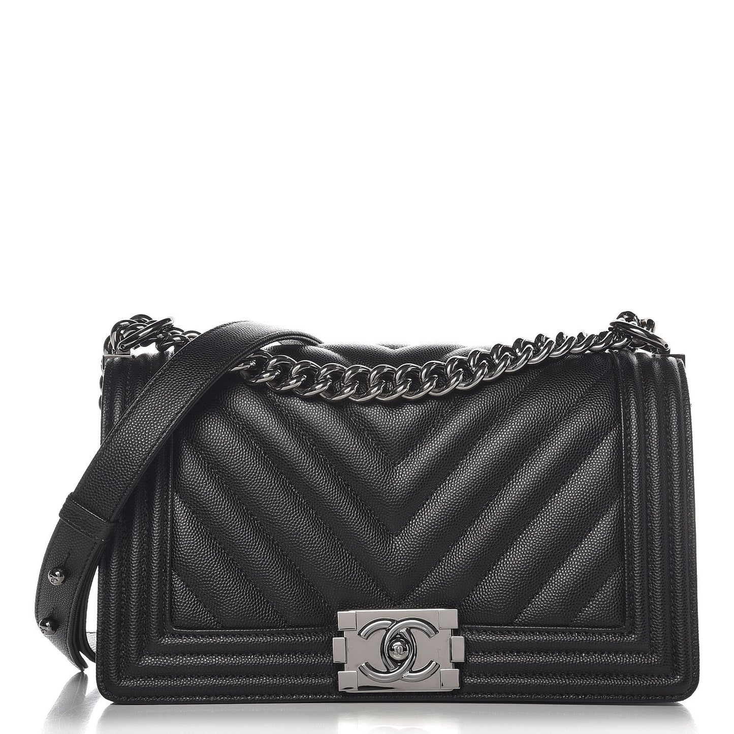 Caviar Chevron Quilted Medium Boy Flap Black